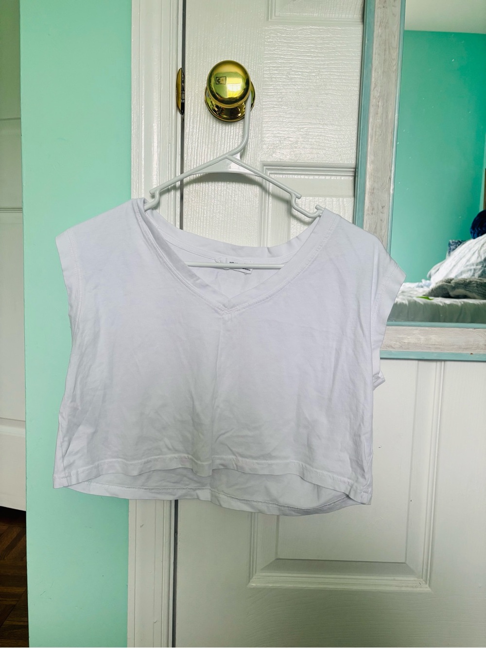 Mango White V-Neck Cropped Tee